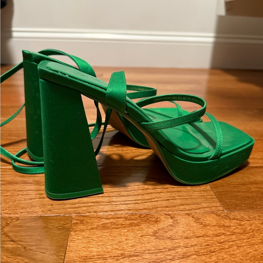 Zara green block platform strap heel sandals